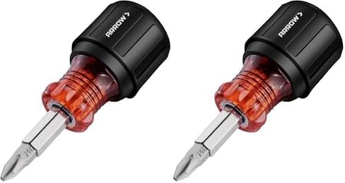 ARROW 5-in-1 Stubby Screwdriver, Multi-Bit Screw Driver & Nut Driver, Premium S2 Steel, Comfortable Grip, with Phillips, Slotted, Hex Socket, for Tight Spaces and Various Screw Tasks in Kuwait