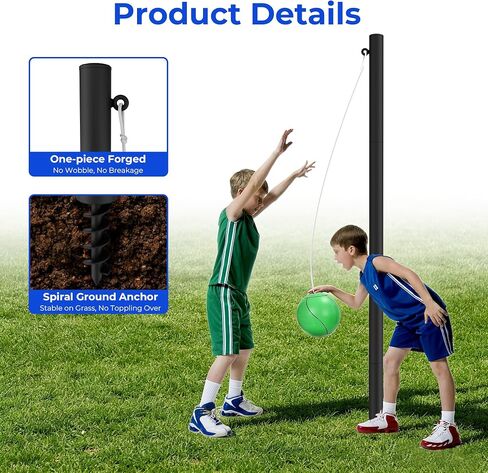 مجموعة Tetherball، عمود Tetherball قابل للتعديل بطول 12 قدمًا و2 كرة Tetherball مطاطية، مجموعة كرة Tetherball شديدة التحمل وحبل للعبة العائلية في الفناء الخلفي في الهواء الطلق in Kuwait