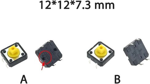B3F-4055 Tactile Microswitches, Red, 12x12x7.3mm, 10pcs | 4-Pin SMD, Square Buttons, 5pcs with Locking Pin (Option A), 5pcs without Pin (Option B), For PCBs in Kuwait
