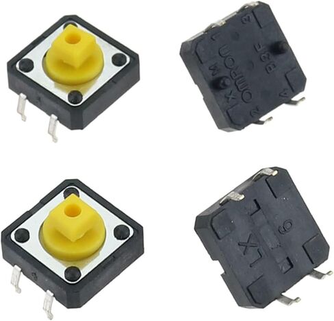 B3F-4055 Tactile Microswitches, Red, 12x12x7.3mm, 10pcs | 4-Pin SMD, Square Buttons, 5pcs with Locking Pin (Option A), 5pcs without Pin (Option B), For PCBs in Kuwait