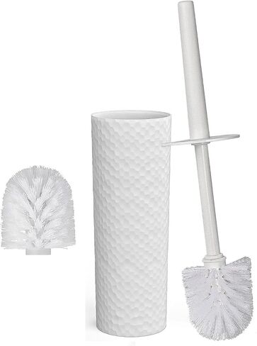 Topsky Toilet Brush,1 Pack Compact Toilet Brush & Holder Set,Plastic Round Barrel Loo Brush with 1 Replacement Toilet Brush Head,Durable for Bathroom Toilet,White in Kuwait
