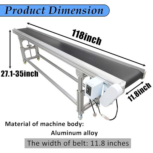 TECHTONGDA PVC حزام سير ناقل مسطح 118 بوصة طول 11.8 بوصة عرض قابل للتعديل الارتفاع والسرعة 27.1-35 بوصة 13.12-65.62 قدم / دقيقة 110 فولت / 120 وات in Kuwait