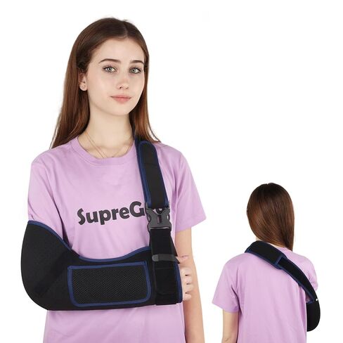 Suregear ذراع حبال الكتف منع الحركة للنساء والرجال، حبال مريحة للتنفس لإصابات الكتف، الكفة المدورة، كسر خلع سلالة الكسر، تناسب الذراع الأيسر أو الأيمن، أسود + أزرق داكن، M in Kuwait