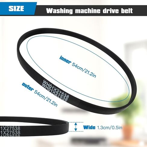 2Pcs WH01X27538 Washer Drive Belt Fits for GE Hotpoint Clothes Washing Machine, Replace GTW465ASN1WW, GTW465ASN3WW, GTW465ASN8WW, GTW465ASN9WW, GTW585BSV0WS, HTW200ASK3WW US-Stock in Kuwait