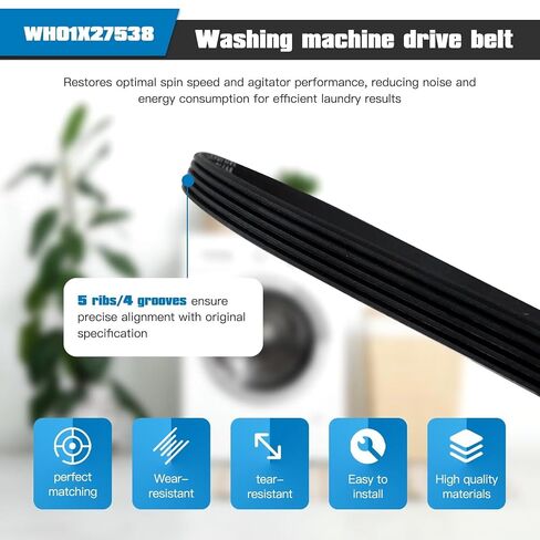 2Pcs WH01X27538 Washer Drive Belt Fits for GE Hotpoint Clothes Washing Machine, Replace GTW465ASN1WW, GTW465ASN3WW, GTW465ASN8WW, GTW465ASN9WW, GTW585BSV0WS, HTW200ASK3WW US-Stock in Kuwait