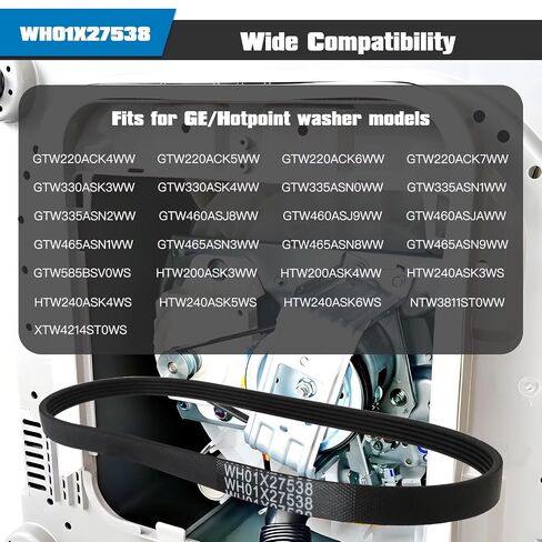 2Pcs WH01X27538 Washer Drive Belt Fits for GE Hotpoint Clothes Washing Machine, Replace GTW465ASN1WW, GTW465ASN3WW, GTW465ASN8WW, GTW465ASN9WW, GTW585BSV0WS, HTW200ASK3WW US-Stock in Kuwait