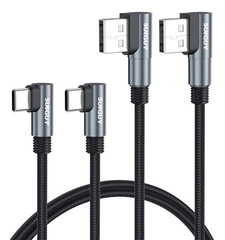 كابل USB C بزاوية يمين من SUNGUY بطول 3 أقدام، 2 حزمة كابل USB A إلى USB C مزدوج 90 درجة للألعاب، والتبديل، والمساحات الضيقة، كابل شحن سريع من النوع C مضفر لهاتف iPhone 17/16/15، وSamsung Galaxy S26/S25/S24 in Kuwait