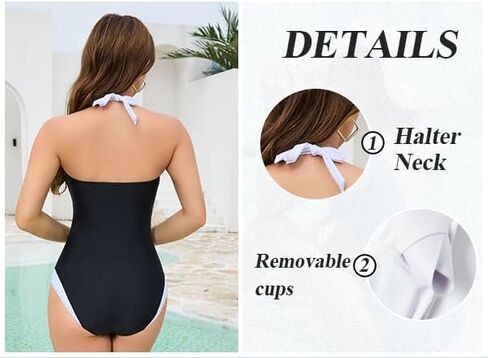 One Piece Swimsuits for Women Halter Tummy Control Bathing Suit Color Block Slimming Swimwear in Kuwait