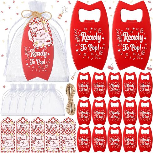 Domensi 50 Set She's Ready to Pop Bottle Openers, Baby Shower Favors for Guests, Retro Soda Bottle Opener Return Gifts with Organza Bags and Thank You Tags for Baby Shower Decorations in Kuwait