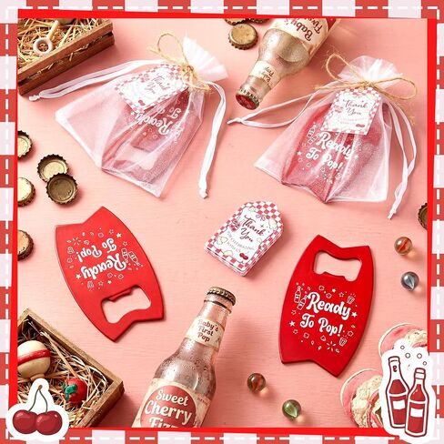 Domensi 50 Set She's Ready to Pop Bottle Openers, Baby Shower Favors for Guests, Retro Soda Bottle Opener Return Gifts with Organza Bags and Thank You Tags for Baby Shower Decorations in Kuwait
