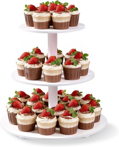 VIVIRBIEN 3-Tier Wooden Cupcake Stand:12in White Round Tiered Cake Stand,Dessert Display for 33 Cupcakes,Easy to Assemble and with Instruction,Cupcake Tower for Wedding/Party/Birthday/Decor in Saudi Arabia