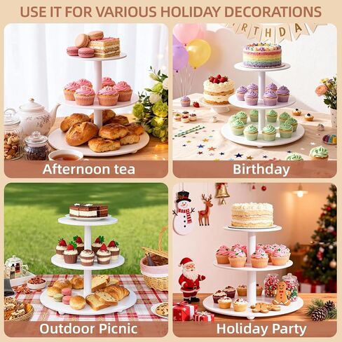 VIVIRBIEN 3-Tier Wooden Cupcake Stand:12in White Round Tiered Cake Stand,Dessert Display for 33 Cupcakes,Easy to Assemble and with Instruction,Cupcake Tower for Wedding/Party/Birthday/Decor in Saudi Arabia