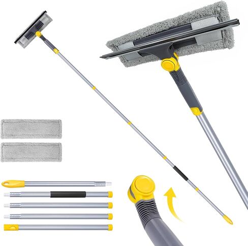 Masthome 77" Squeegee for Window Cleaning | 2-in-1 Window Cleaning Kit, 180° Lockable Rotating Head, Adjustable Pole for High Window in Kuwait