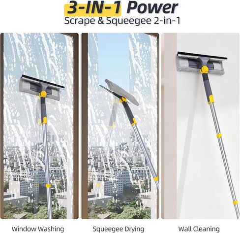 Masthome 77" Squeegee for Window Cleaning | 2-in-1 Window Cleaning Kit, 180° Lockable Rotating Head, Adjustable Pole for High Window in Kuwait
