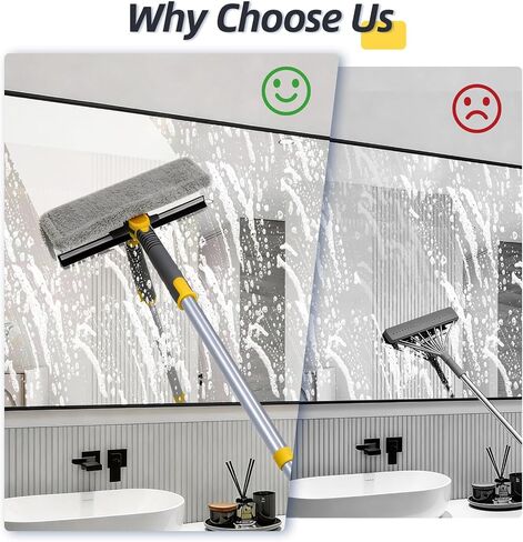 Masthome 77" Squeegee for Window Cleaning | 2-in-1 Window Cleaning Kit, 180° Lockable Rotating Head, Adjustable Pole for High Window in Kuwait
