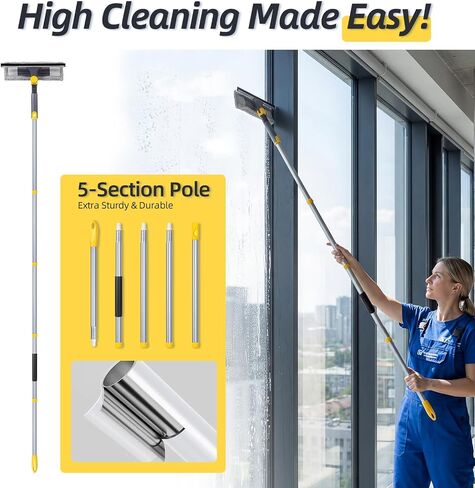 Masthome 77" Squeegee for Window Cleaning | 2-in-1 Window Cleaning Kit, 180° Lockable Rotating Head, Adjustable Pole for High Window in Kuwait