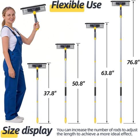 Masthome 77" Squeegee for Window Cleaning | 2-in-1 Window Cleaning Kit, 180° Lockable Rotating Head, Adjustable Pole for High Window in Kuwait