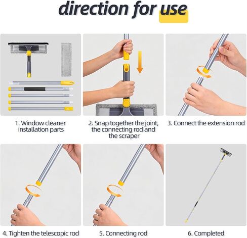 Masthome 77" Squeegee for Window Cleaning | 2-in-1 Window Cleaning Kit, 180° Lockable Rotating Head, Adjustable Pole for High Window in Kuwait