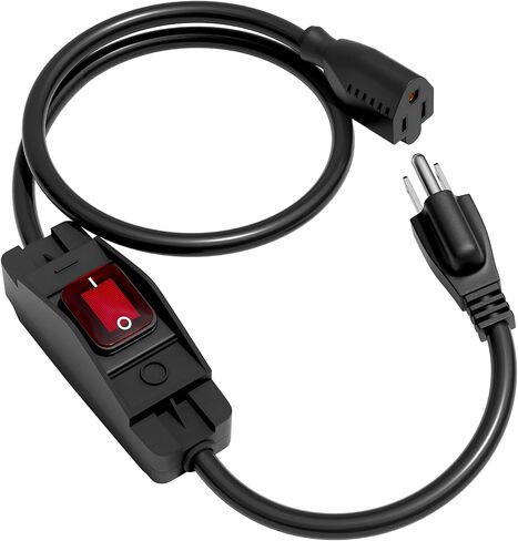 سلك تمديد بطول 1.5 قدم مع مفتاح، شديد التحمل 14AWG خارجي مقاوم للماء ومفتاح تشغيل وإيقاف مع مؤشر LED، سلك طاقة SJTW مؤرض بثلاثة شقوق، 15 أمبير 125 فولت 1875 وات للأضواء والمعدات in Kuwait