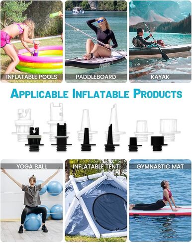 مضخة كهربائية FunWater SUP، 20PIS، التضخم والانكماش، ضاغط هواء لألواح التجديف، الخيام القابلة للنفخ، القوارب، حمامات السباحة، مضخات مجداف مع 6 فوهات in Kuwait