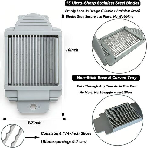 PCTC Tomato Slicer, Stainless steel tomato slicer, Vegetable Slicer,15 Sharp Blades Tomato Slicer Tool, Easy Grip Handle Lightnweight Kitchen Tool, Time-Saving Tomato Cutter in Kuwait