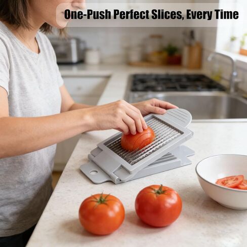 PCTC Tomato Slicer, Stainless steel tomato slicer, Vegetable Slicer,15 Sharp Blades Tomato Slicer Tool, Easy Grip Handle Lightnweight Kitchen Tool, Time-Saving Tomato Cutter in Kuwait