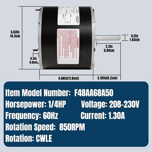 F48AA68A50 محرك مروحة مكثف 1/4HP 208-230V 850RPM متوافق مع يورك كولمان Luxaire Genteq A.O Smith F48M27A50 THGF36S41S3A THGF60S41S3A in Kuwait
