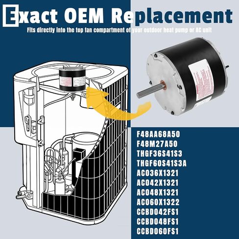 F48AA68A50 محرك مروحة مكثف 1/4HP 208-230V 850RPM متوافق مع يورك كولمان Luxaire Genteq A.O Smith F48M27A50 THGF36S41S3A THGF60S41S3A in Kuwait
