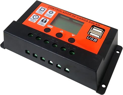 جهاز التحكم بالشحن بالطاقة الشمسية MPPT Premium 100A 12V/24V منظم ذكي للوحة الشمسية التلقائية مع شاشة LCD بمنفذ USB مزدوج برتقالي in Kuwait