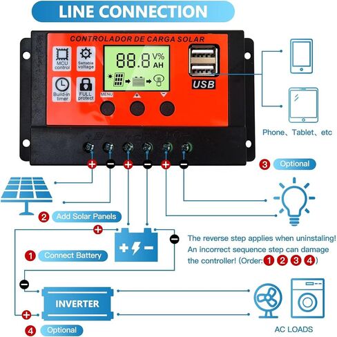 جهاز التحكم بالشحن بالطاقة الشمسية MPPT Premium 100A 12V/24V منظم ذكي للوحة الشمسية التلقائية مع شاشة LCD بمنفذ USB مزدوج برتقالي in Kuwait