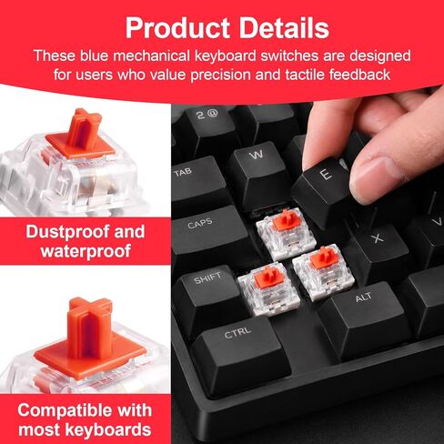 Hinbkenla Clickers لمفاتيح لوحة المفاتيح ذات المطبوعات ثلاثية الأبعاد ذات 3 دبابيس باللون الأحمر | للمطبوعات ثلاثية الأبعاد ولوحات مفاتيح الألعاب الميكانيكية، ومفاتيح اللمس ذات 3 دبابيس مشحمة مسبقًا، ومقاومة للغبار، وغطاء أحمر شفاف in Kuwait