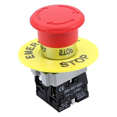 22mm Red Mushroom Emergency Stop Push Button Switch 600V 10A 2NC | Latching, Self-Locking, eStop Switch, Twist to Reset, Industrial Safety Switch for Machine Control Panel Elevator in Kuwait