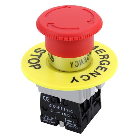 22mm Red Mushroom Emergency Stop Push Button Switch 600V 10A 2NC | Latching, Self-Locking, eStop Switch, Twist to Reset, Industrial Safety Switch for Machine Control Panel Elevator in Kuwait