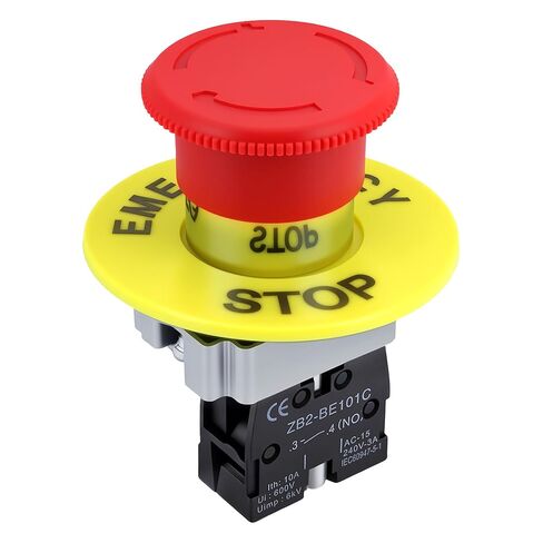 22mm Red Mushroom Emergency Stop Push Button Switch 600V 10A 2NC | Latching, Self-Locking, eStop Switch, Twist to Reset, Industrial Safety Switch for Machine Control Panel Elevator in Kuwait