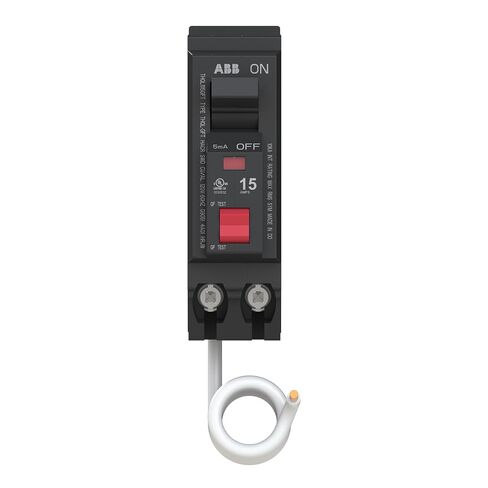 ABB Q-Line® THQL1115GFT Ground Fault Circuit Breaker • 15 Amp Single-Pole Breaker • GFCI Protection • 120/240 VAC • 10 kAIC Interrupt Rating • Plug-On Pigtail Breaker for Load Centers in Kuwait
