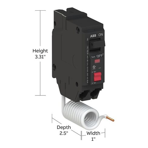ABB Q-Line® THQL1115GFT Ground Fault Circuit Breaker • 15 Amp Single-Pole Breaker • GFCI Protection • 120/240 VAC • 10 kAIC Interrupt Rating • Plug-On Pigtail Breaker for Load Centers in Kuwait