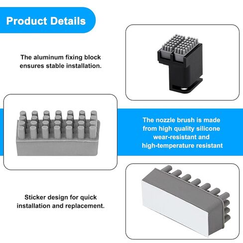Dual-Side Nozzle Wiper for Bambu Lab P1S/P1P/X1C/X1E/X1 3D Printers, 6 Extra Silicone Cleaning Brushes, Tool-Free Snap-On Installation, All-Metal Holder in Kuwait