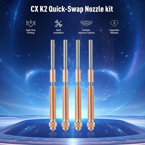 4pcs Multi-Size Hardened Steel Nozzles (0.2mm/0.4mm/0.6mm/0.8mm) for Creality K2 Plus 3D Printer – All-Metal, 300°C Heat Resistant, 30mm³/s Flow, PLA/ABS/PETG/TPU Compatible in Kuwait