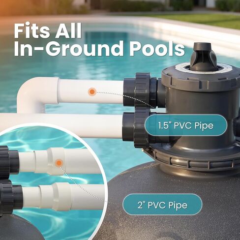 فلتر رمل 19 بوصة مع صمام 6 اتجاهات خرطوم ومحولات PVC | ما يصل إلى 29,000 جالون، حمامات السباحة الموجودة فوق الأرض وداخل الأرض، وتحسين الدورة الدموية والترشيح in Kuwait