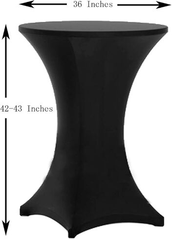 6 قطع من أغطية طاولات الكوكتيل Highboy Spandex مقاس 36x43 بوصة من Tina باللون الأسود، مفرش طاولة كوكتيل قابل للتمدد للطاولات المستديرة (6 قطع 36X43 أسود) in Kuwait