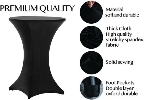 6 قطع من أغطية طاولات الكوكتيل Highboy Spandex مقاس 36x43 بوصة من Tina باللون الأسود، مفرش طاولة كوكتيل قابل للتمدد للطاولات المستديرة (6 قطع 36X43 أسود) in Kuwait