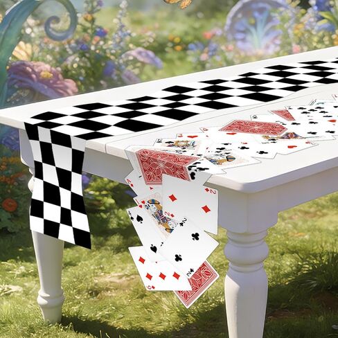 2Pcs Tea Party Decoration 12 x 72 Inch Poker Table Runner Black and White Checkered Table Runner Decorations for Birthday Wedding Dinner Home Kitchen Fairytale Game Party Supplies in Kuwait