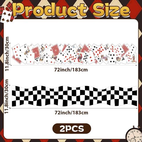 2Pcs Tea Party Decoration 12 x 72 Inch Poker Table Runner Black and White Checkered Table Runner Decorations for Birthday Wedding Dinner Home Kitchen Fairytale Game Party Supplies in Kuwait