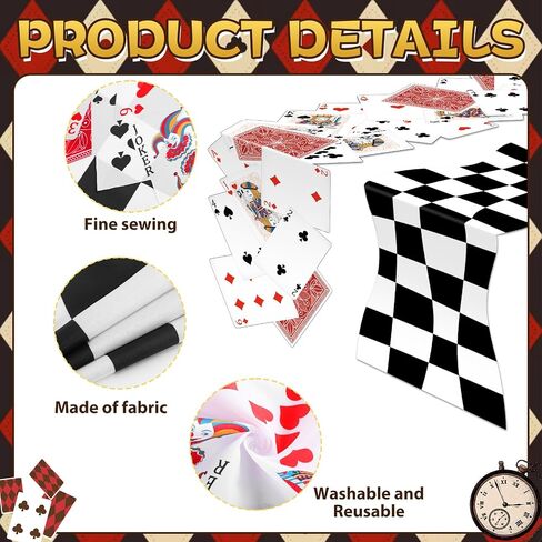 2Pcs Tea Party Decoration 12 x 72 Inch Poker Table Runner Black and White Checkered Table Runner Decorations for Birthday Wedding Dinner Home Kitchen Fairytale Game Party Supplies in Kuwait