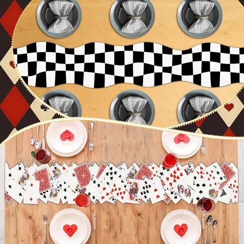 2Pcs Tea Party Decoration 12 x 72 Inch Poker Table Runner Black and White Checkered Table Runner Decorations for Birthday Wedding Dinner Home Kitchen Fairytale Game Party Supplies in Kuwait