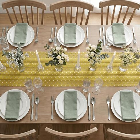 Artoid Mode Yellow Gauze Flocking White Dots Table Runner 10FT,Summer Sheer Dining Table Decor for Wedding Anniversary Holiday Birthday Home Party in Kuwait