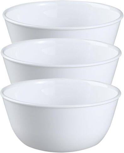 Corelle Livingware Set of 3 Winter Frost White 28 oz Vitrelle Glass Soup & Cereal Bowls – Chip-Resistant, Microwave & Dishwasher Safe Everyday Bowls in Kuwait