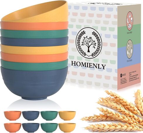 Homienly Plastic Bowls Alternative, Unbreakable Wheat Straw Cereal Bowls 8 PCS - Microwave & Dishwasher Safe Bowl for Cereal, Snack, Rice, Salad, Soup Bowls for Kitchen, Camping, Party(Muliti,26 OZ) in Kuwait