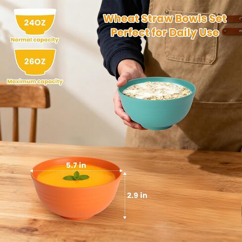 Homienly Plastic Bowls Alternative, Unbreakable Wheat Straw Cereal Bowls 8 PCS - Microwave & Dishwasher Safe Bowl for Cereal, Snack, Rice, Salad, Soup Bowls for Kitchen, Camping, Party(Muliti,26 OZ) in Kuwait