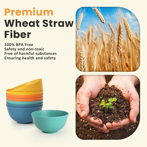 Homienly Plastic Bowls Alternative, Unbreakable Wheat Straw Cereal Bowls 8 PCS - Microwave & Dishwasher Safe Bowl for Cereal, Snack, Rice, Salad, Soup Bowls for Kitchen, Camping, Party(Muliti,26 OZ) in Kuwait